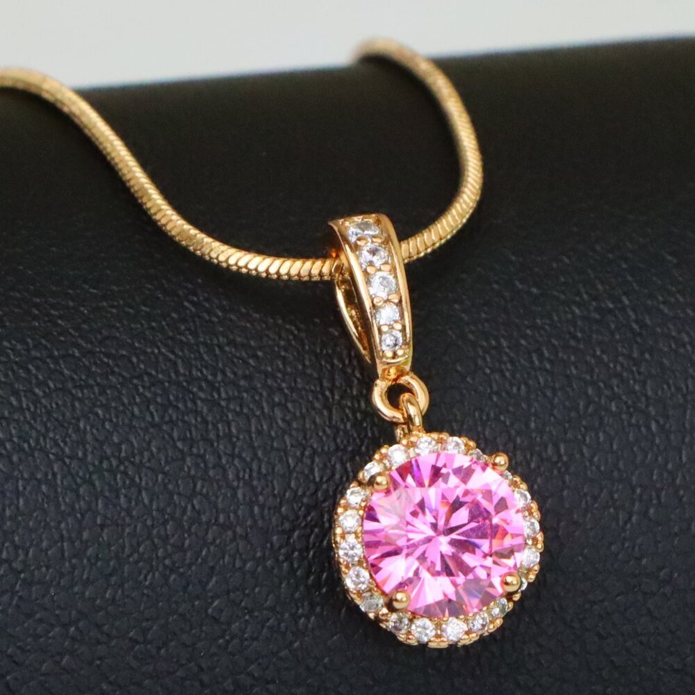 "Light Pink Crystal Pendant with Gold Plated Sparkling Accent Frame, XPPT1460